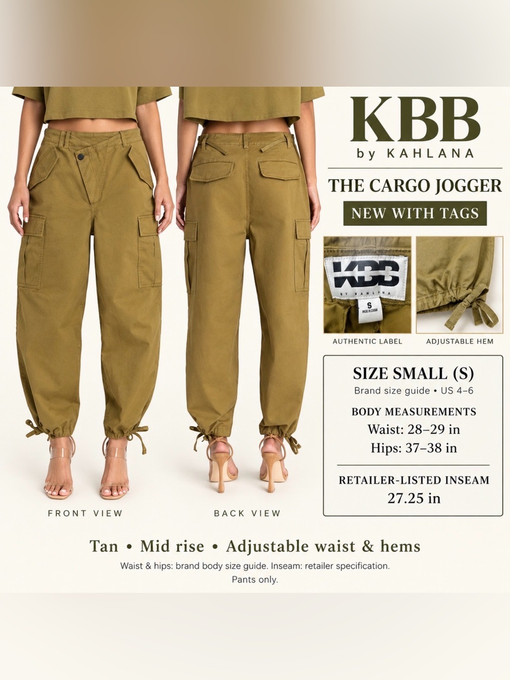 KBB by Kahlana Cargo Jogger Pants Olive Green Size Small NWT